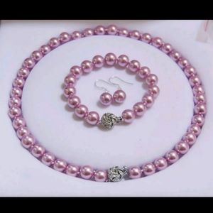 New 10mm lavender shell pearl necklace set.